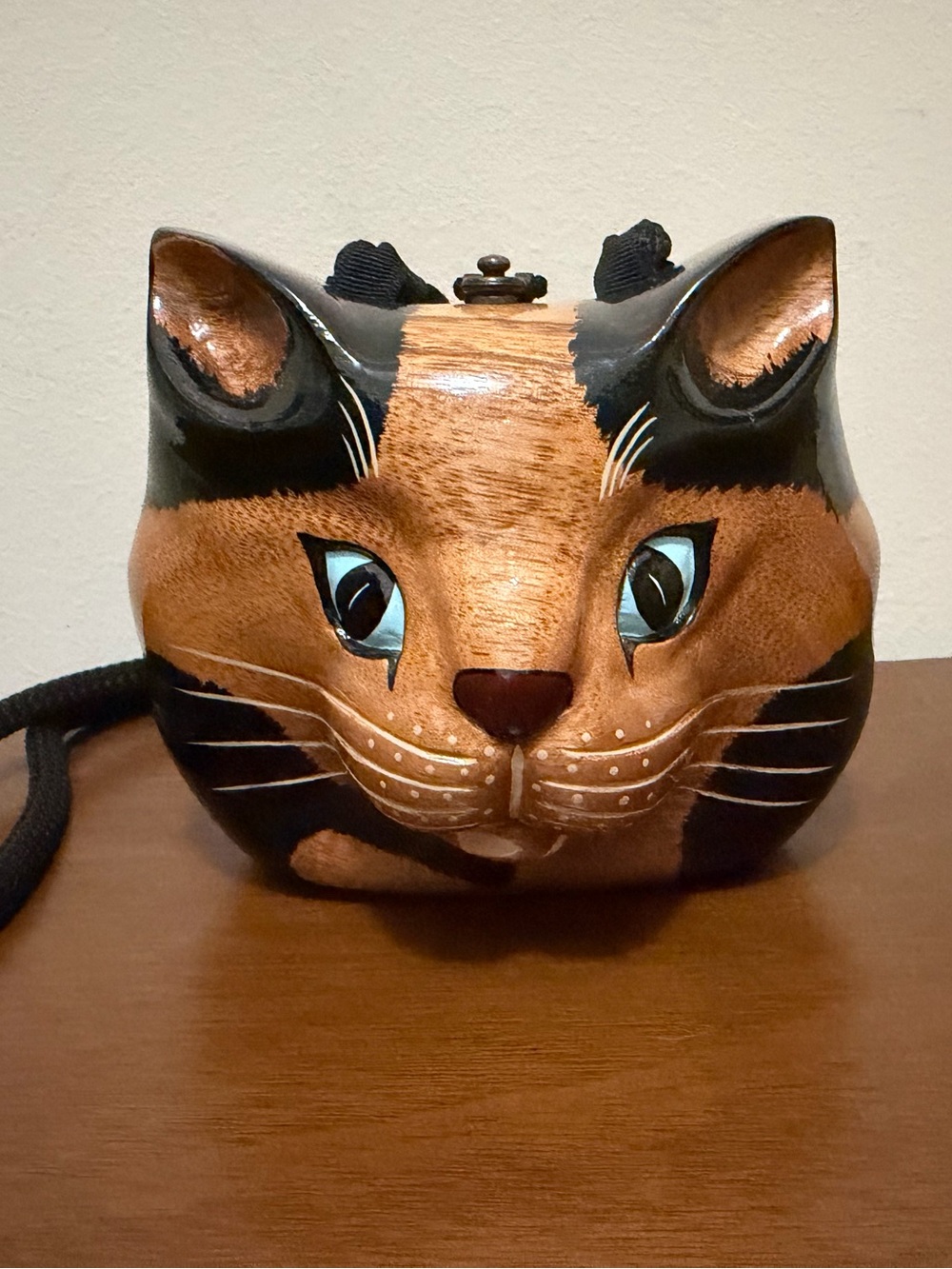 Designer Timmy Woods of Beverly Hills  Calico Cat Acacia Wood Purse Handbag NWT